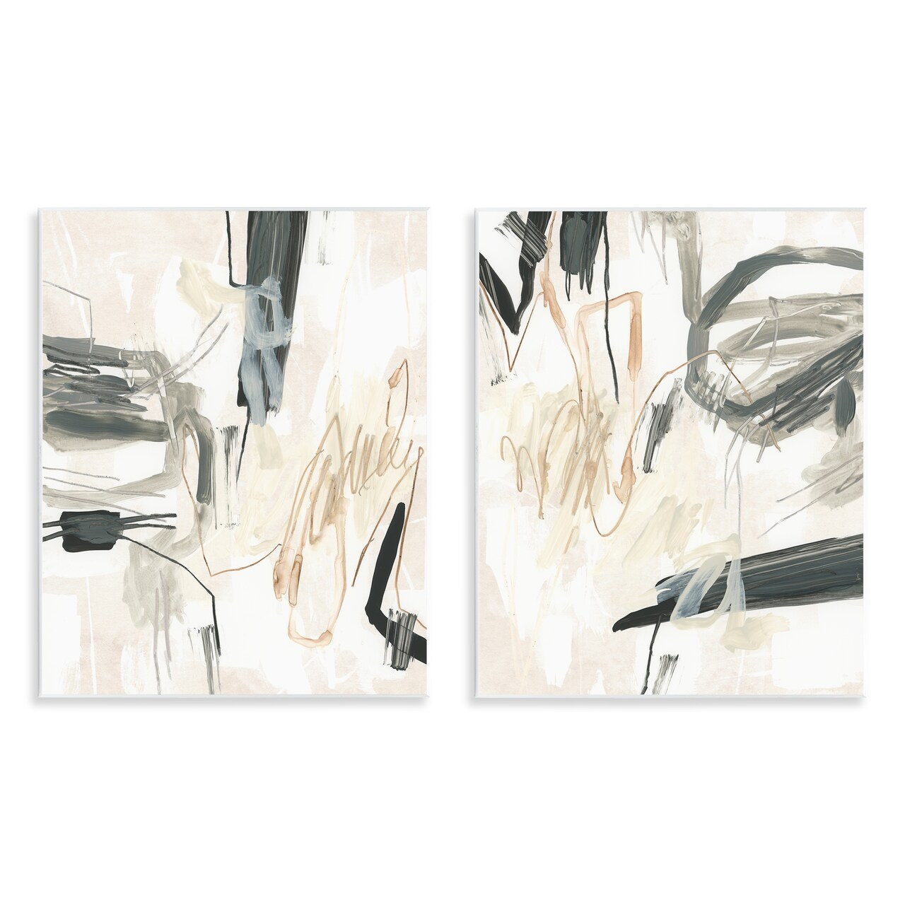 Stupell Industries Abstract Squiggly Beige Lines 2 pc Wall Plaque Art Set Design by June Erica Vess